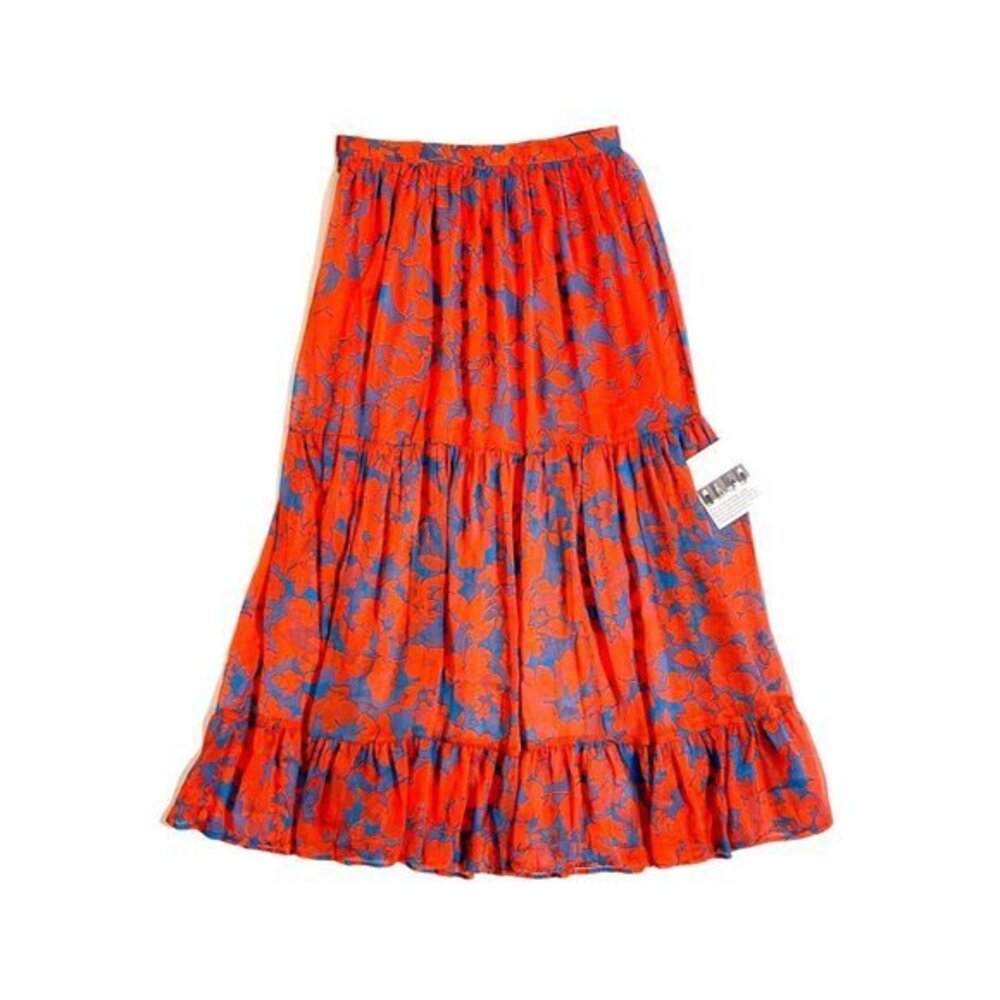 H&M Maxi Skirt Floral Print Orange Blue Sheer Chiffon Summer Casual SZ 10 New